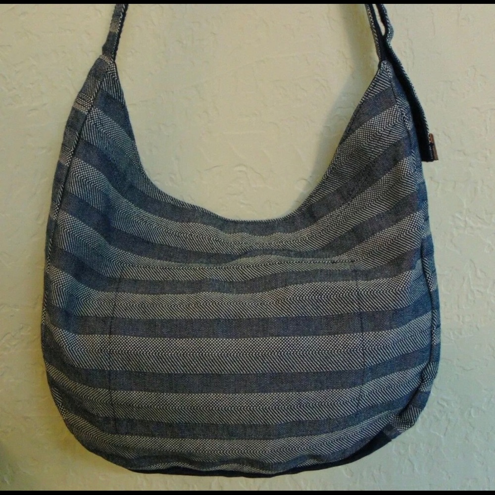 NEW Thirty One Retro Metro Hobo Crossbody Sling Bag Navy Blue Woven Stripe